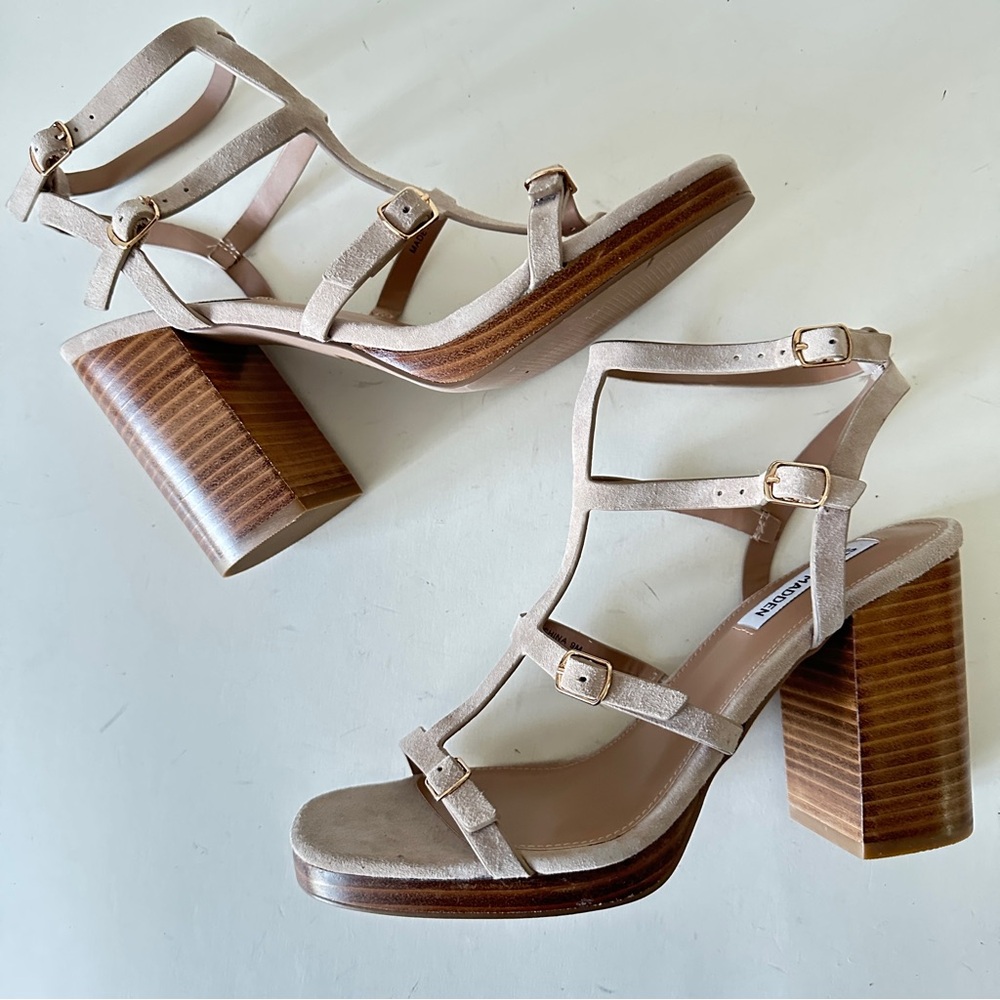 NEW Steve Madden Daelene Tan Suede Strappy Block Heel Platform Sandals, Sz 9M - Picture 8 of 16